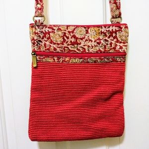 Fabric & Crochet Knit Cross Body Bag